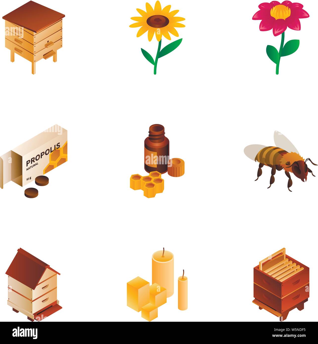 Honey icon set. Isometric set of 9 honey vector icons for web design ...