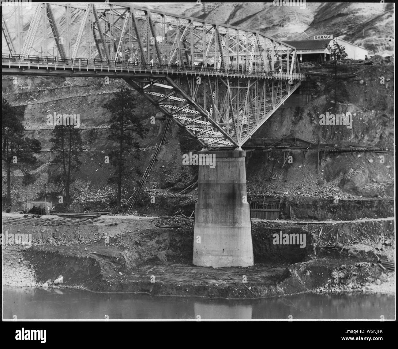 Highway bridge pier No. 2 from upstream side.; Scope and content:  Photograph from Volume Two of a series of photo albums documenting the construction of the Grand Coulee Dam and related work on the Columbia Basin Project. Stock Photo