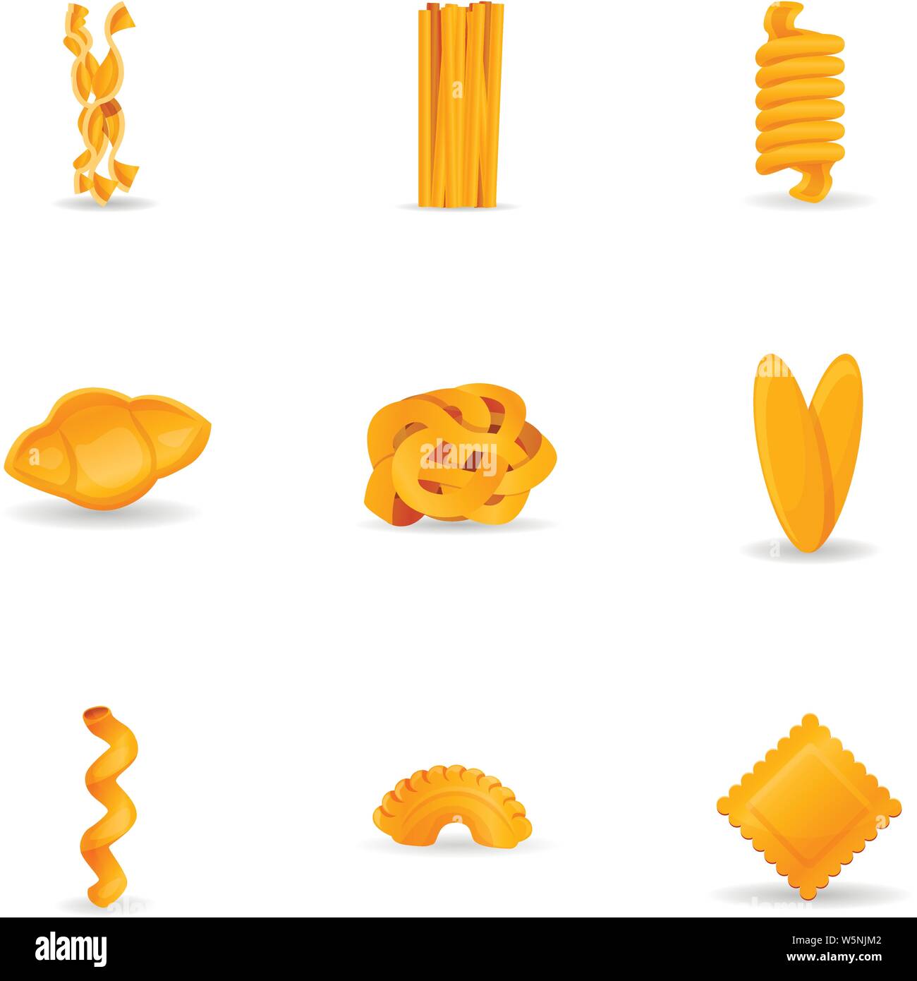 Italian pasta icon set. Cartoon set of 9 italian pasta vector icons for ...