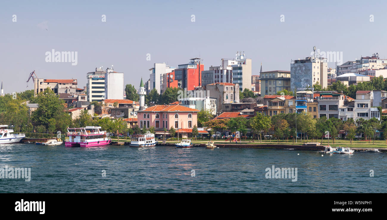Istanbul, Turkey - July 1, 2016: Karakoy commercial quarter in the Beyoglu district of Istanbul, Turkey, located at the northern part of the Golden Ho Stock Photo