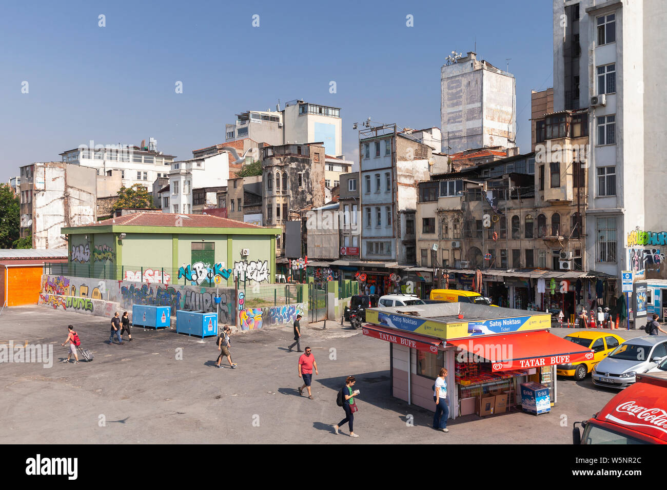 Istanbul, Turkey - July 1, 2016: Karakoy street view with walking people, commercial quarter in the Beyoglu district of Istanbul, Turkey, located at t Stock Photo