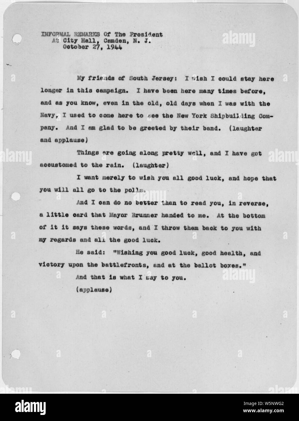 Informal Remarks Ar City Hall, Camden, NJ Stock Photo Alamy