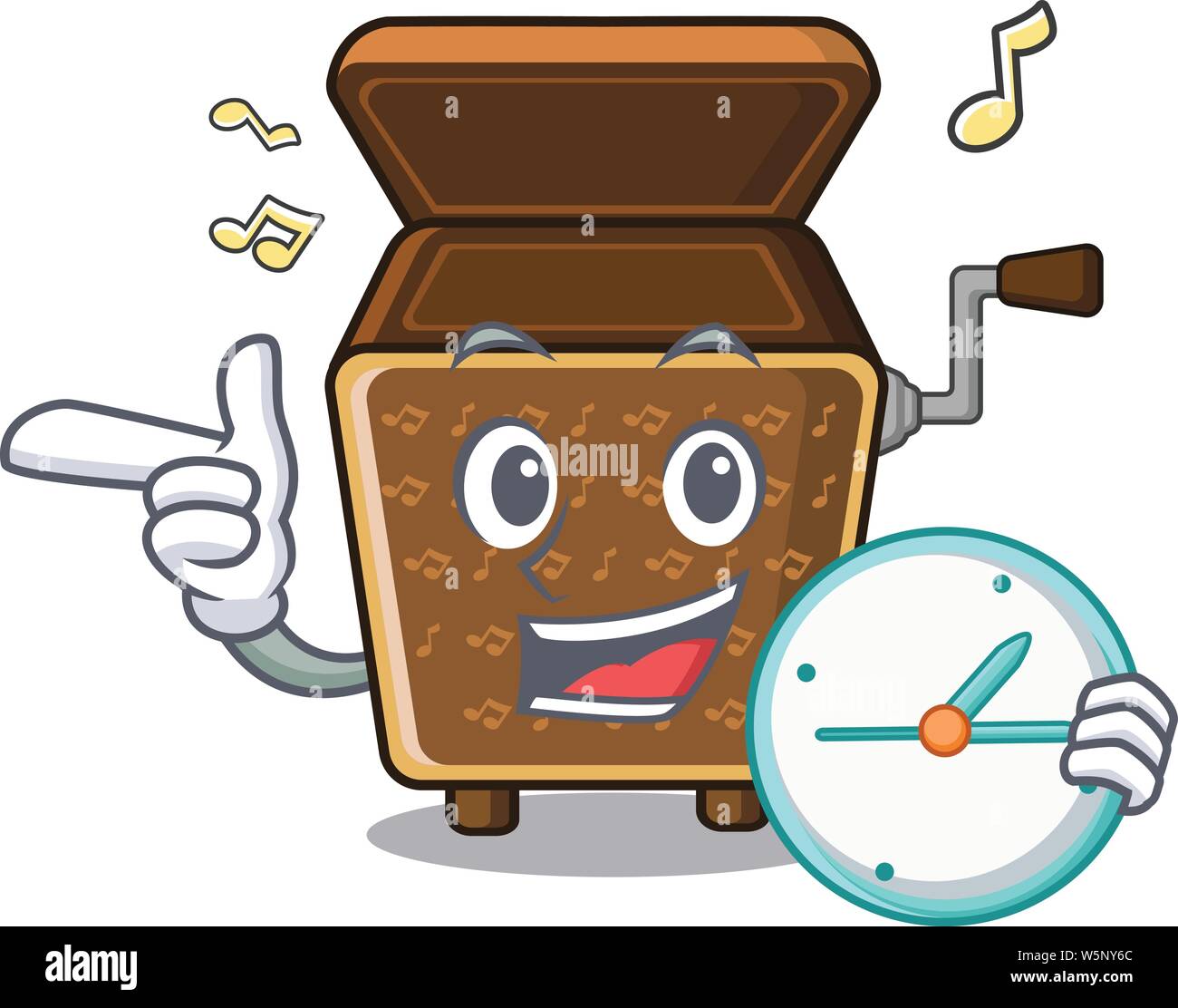 With clock music box isolated with the cartoon vector illustration Stock Vector