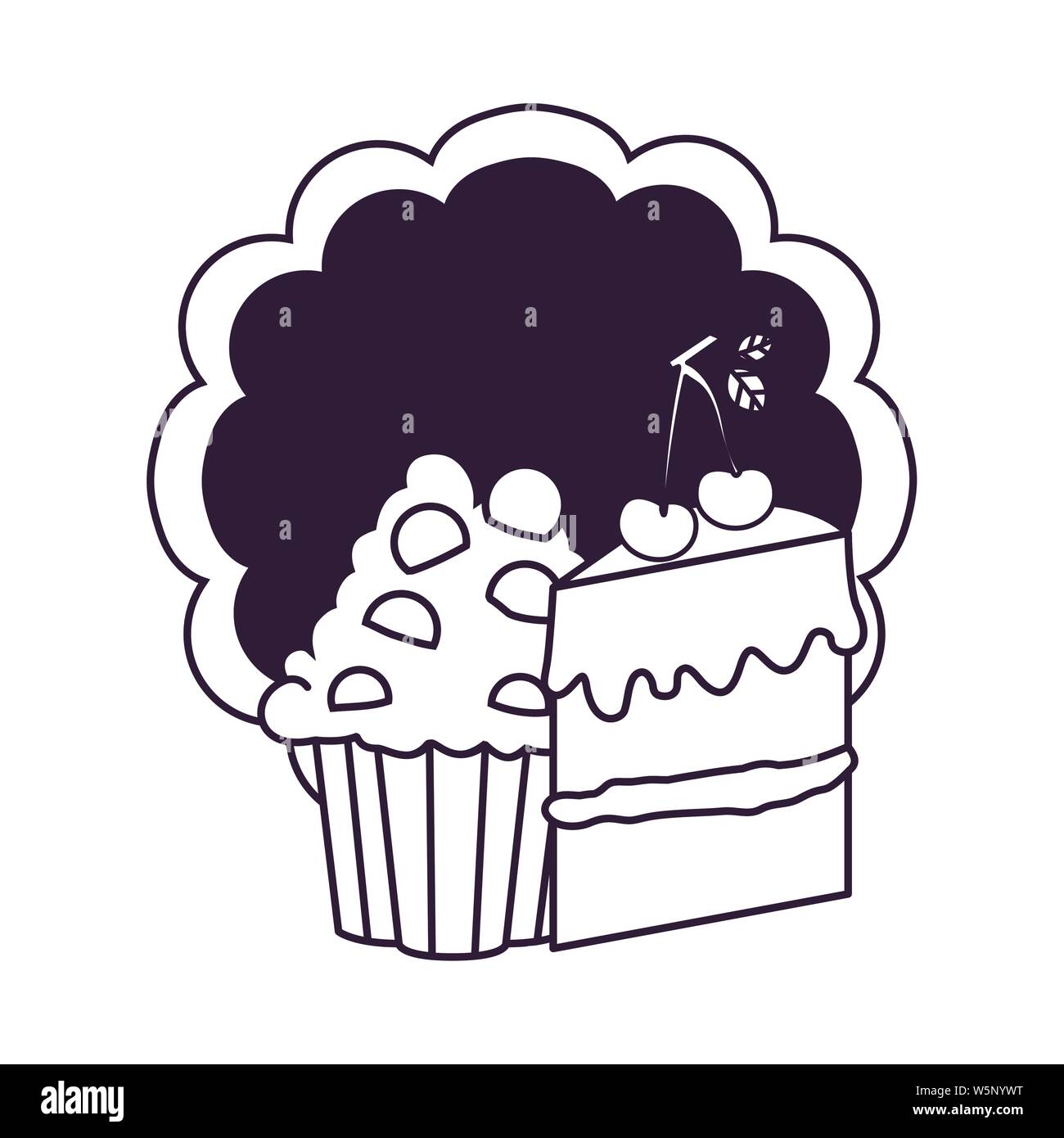 silhouette of delicious and fresh cake with cherry Stock Vector Image ...