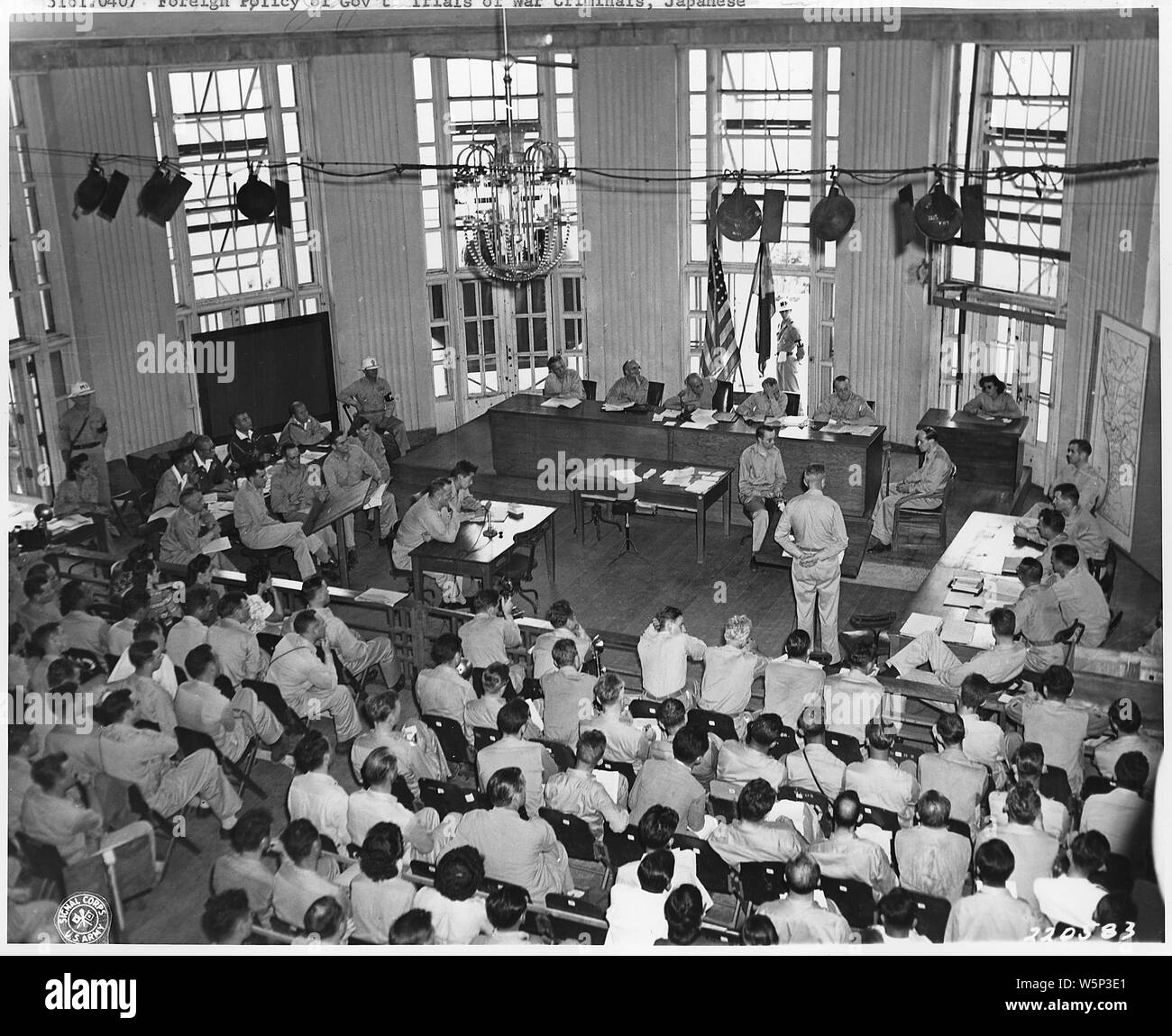 Japanese War Crimes Trials. Manila; Scope and content:  Mr. Levy, a German Jew, a witness for the prosecution, takes the stand to testify on the Red Cross incident during the trial of Japnese Lt. Gen. Tomoyuki Yamashita at the High Commissioner's residence in Manila, P.I. 10/29/45. Stock Photo
