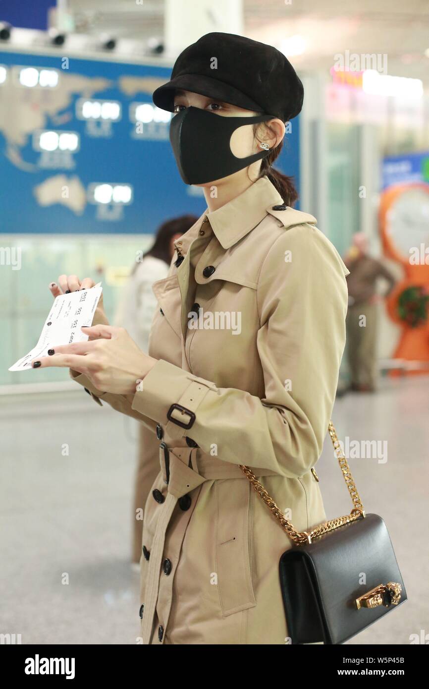 Chinese Uigur actress Gulnezer Bextiyar, also known as Gulnazar or Guli Nazha (Gulinazha), arrives at the Beijing Capital International Airport before Stock Photo
