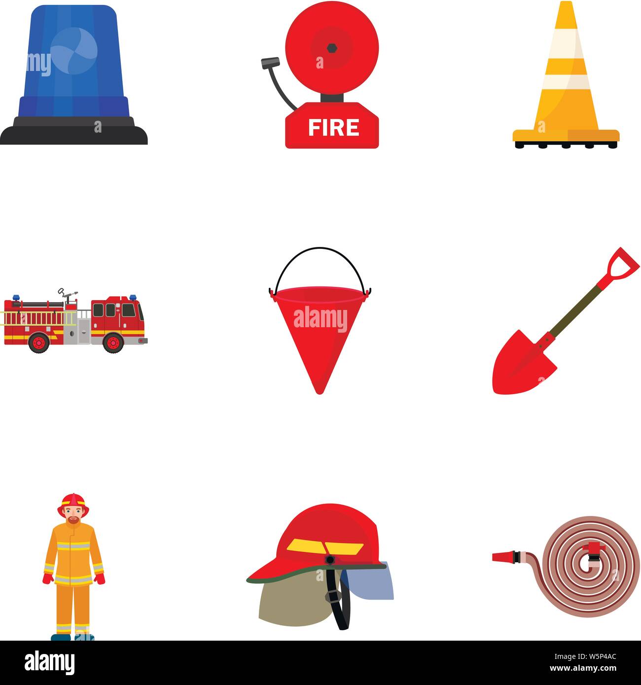 Firefighter tools icon set. Flat set of 9 firefighter tools vector icons for web design isolated