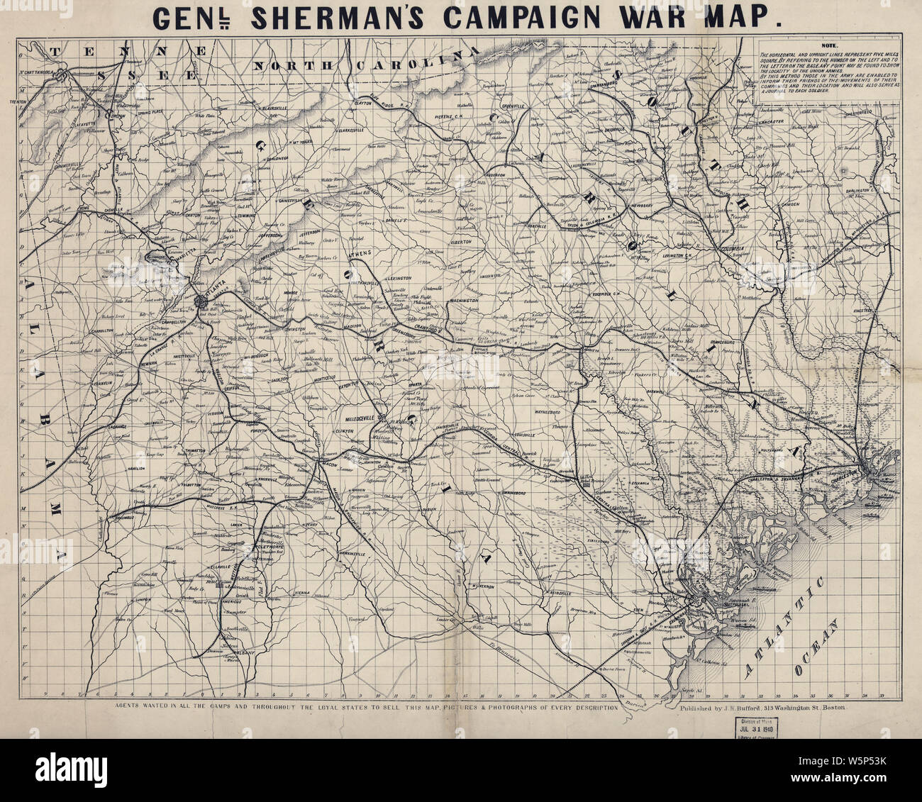 Civil War Maps 0432 Genl Sherman's campaign war map Rebuild and Repair Stock Photo
