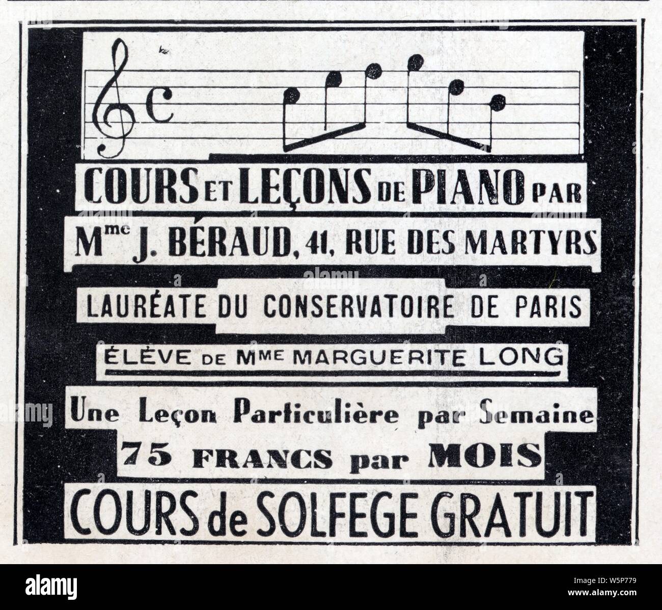 publicité ancienne.cours et leçons de piano.1937 Stock Photo - Alamy