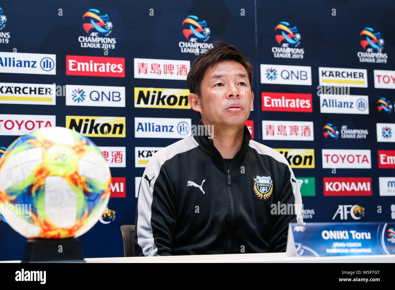 Head Coach Toru Oniki Of Japan S Kawasaki Frontale F C Attends A Press Conference Before The 5th Round Of Group H Match Against China S Shanghai Sipg Stock Photo Alamy