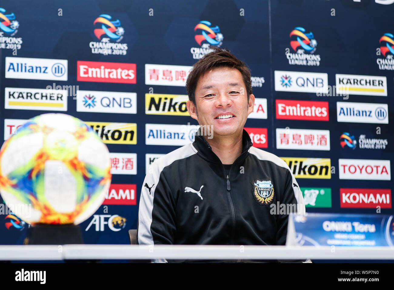 Head Coach Toru Oniki Of Japan S Kawasaki Frontale F C Attends A Press Conference Before The 5th Round Of Group H Match Against China S Shanghai Sipg Stock Photo Alamy