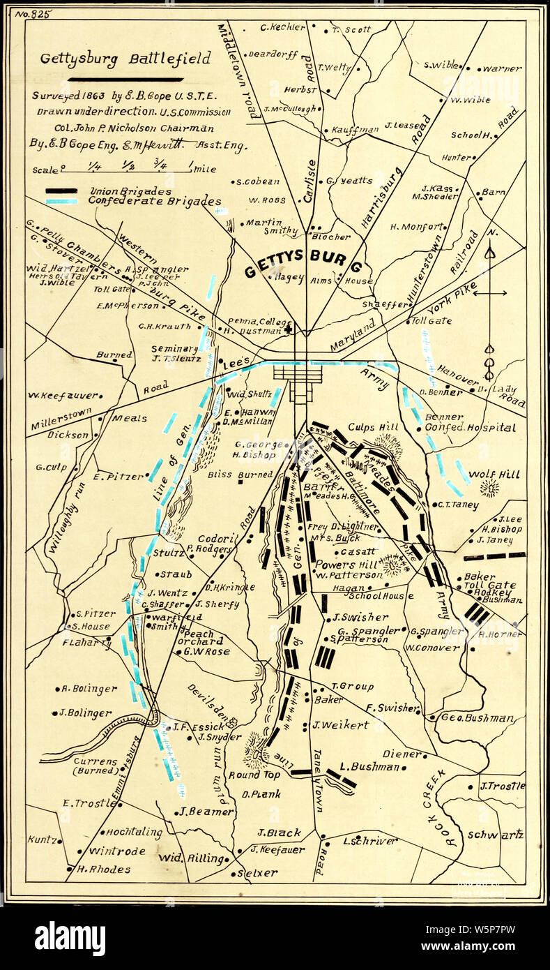 Gettysburg battlefield map hi res - Civil War Maps 0455 Gettysburg Battlefield Inverted Rebuild And Repair W5P7PW 
