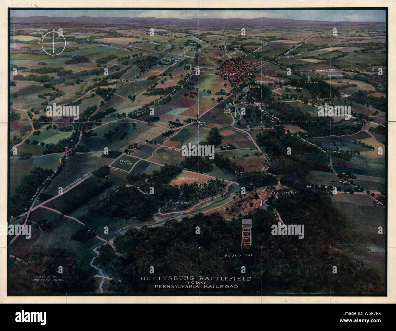 Civil War Maps 0454 Gettysburg - Civil War Maps 0454 Gettysburg Battlefield Today Pennsylvania Railroad Rebuild And Repair W5P7PX 