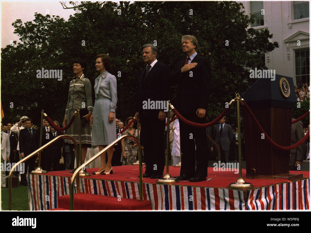 Jimmy Carter and Rosalynn Carter host arrival ceremony for German Chancellor Helmut Schmidt and