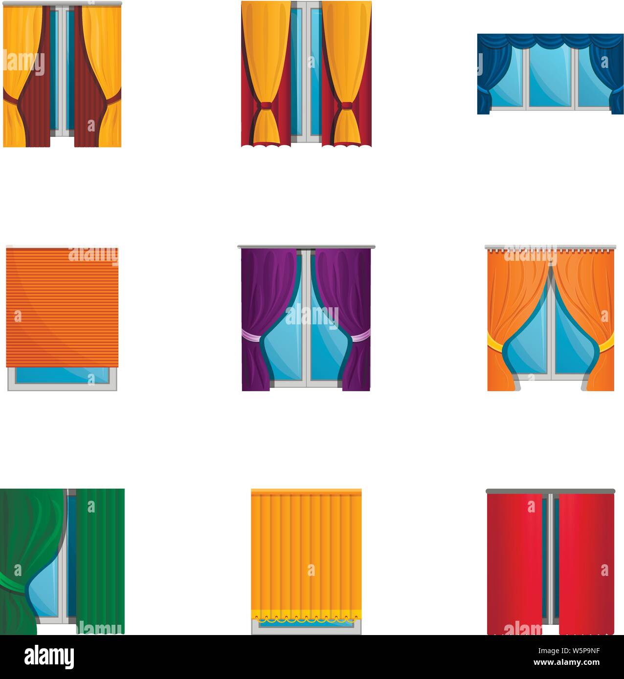 Window louvers icon set. Cartoon set of 9 window louvers vector icons ...