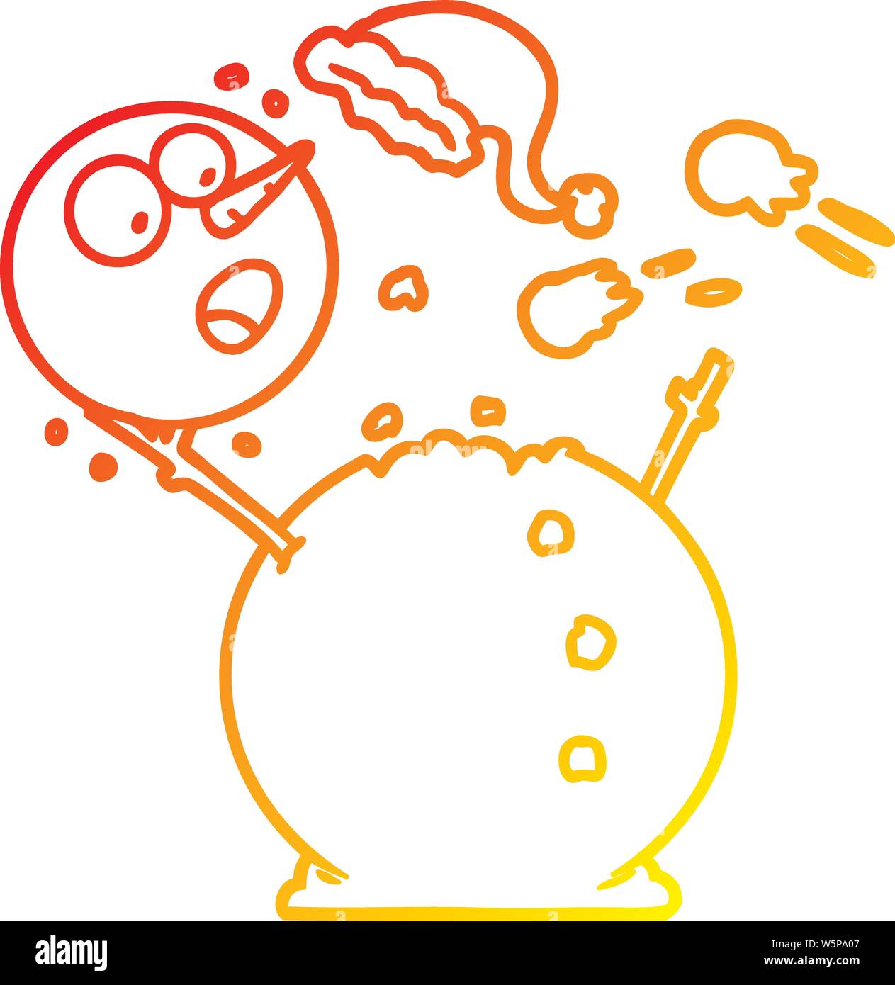warm gradient line drawing of a snowman in snowball fight Stock Vector ...
