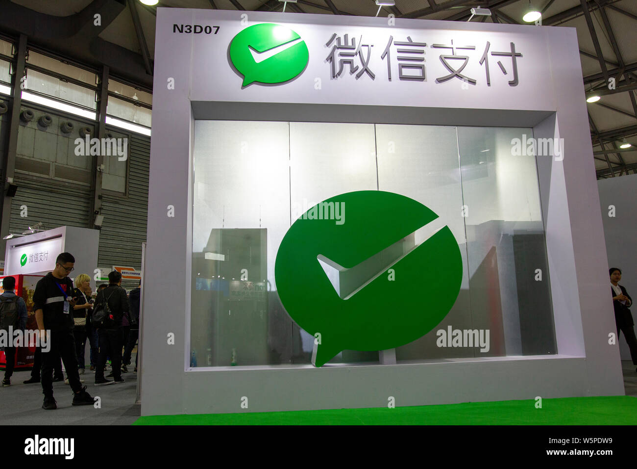 --FILE--View of the stand of WeChat Pay during an expo in Shanghai, China, 26 April 2019.   China's popular instant messaging app WeChat reported surg Stock Photo