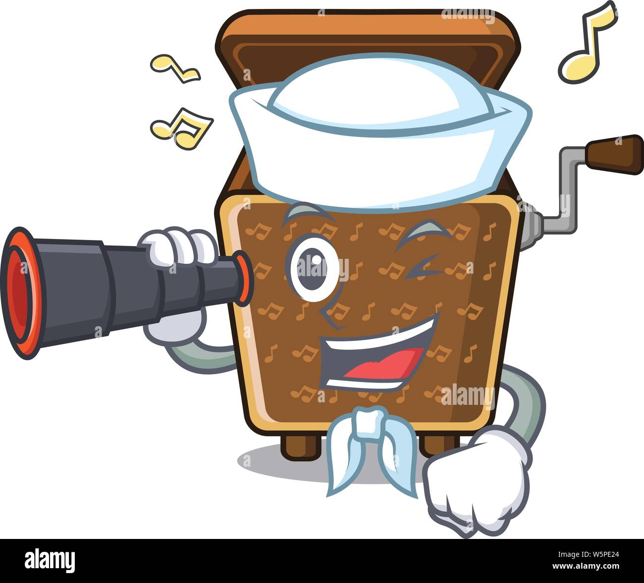Sailor with binocular music box in the character shape vector