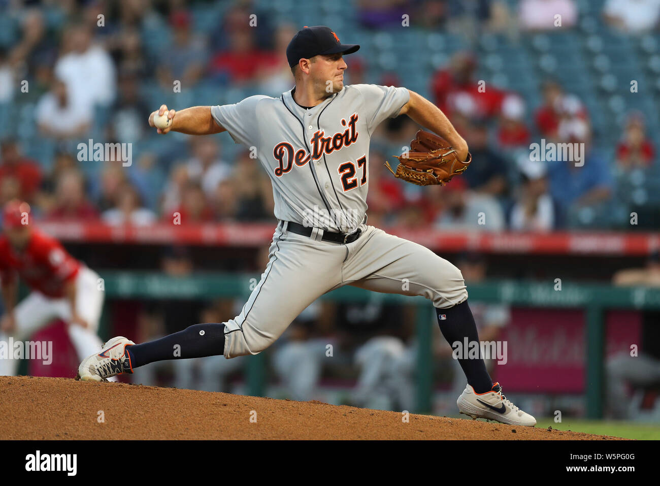 Anaheim, California, USA. July 29, 2019: Detroit Tigers starting pitcher Jordan Zimmermann (27) makes the start for the Tigers during the game between the Detroit Tigers and the Los Angeles Angels of Anaheim at Angel Stadium in Anaheim, CA, (Photo by Peter Joneleit, Cal Sport Media) Stock Photo