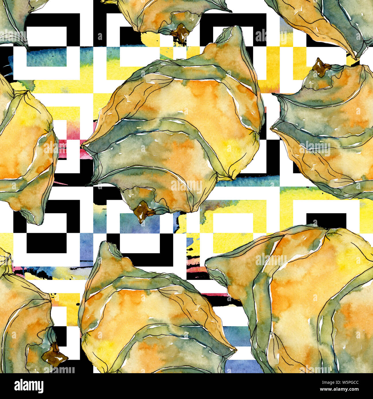 Summer beach seashell tropical elements. Watercolor illustration set