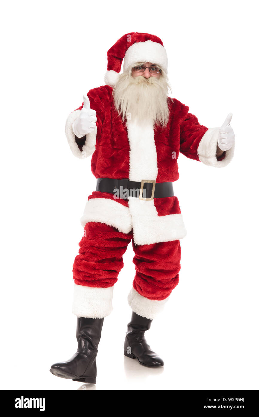merry saint nick makes ok sign while standing on white background, full