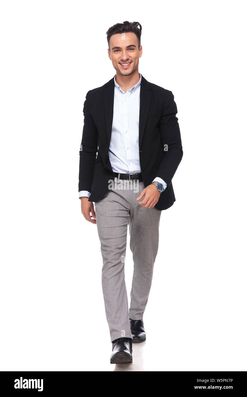 Men's Black Blazer, White Dress Shirt, Grey Dress Pants, Dark Brown Tie |  Lookastic