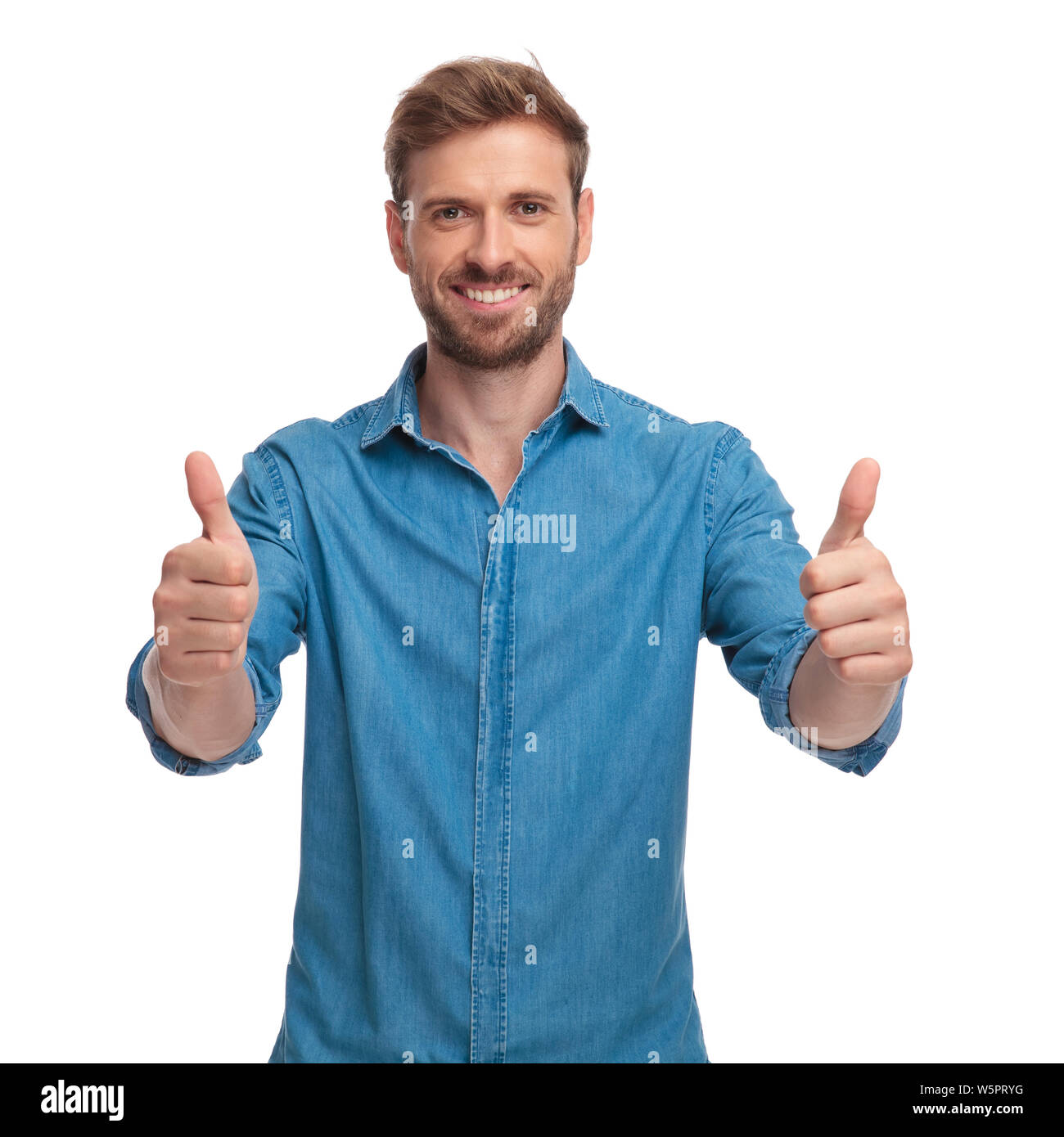 happy casual man makes the ok sign on white background Stock Photo - Alamy
