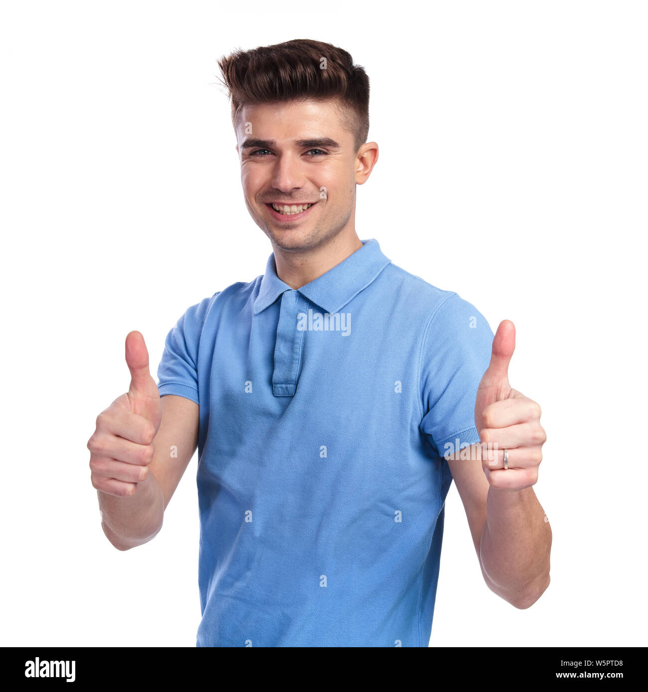 happy casual man making the ok sign on white background Stock Photo - Alamy