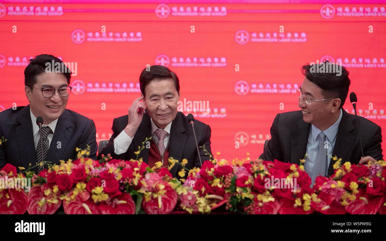 Lee Shau Kee, center, chairman of Henderson Land Development Co., and his  sons Peter Lee Ka Kit, right, and Martin Lee Ka Shing, left, attend the  44th Stock Photo - Alamy