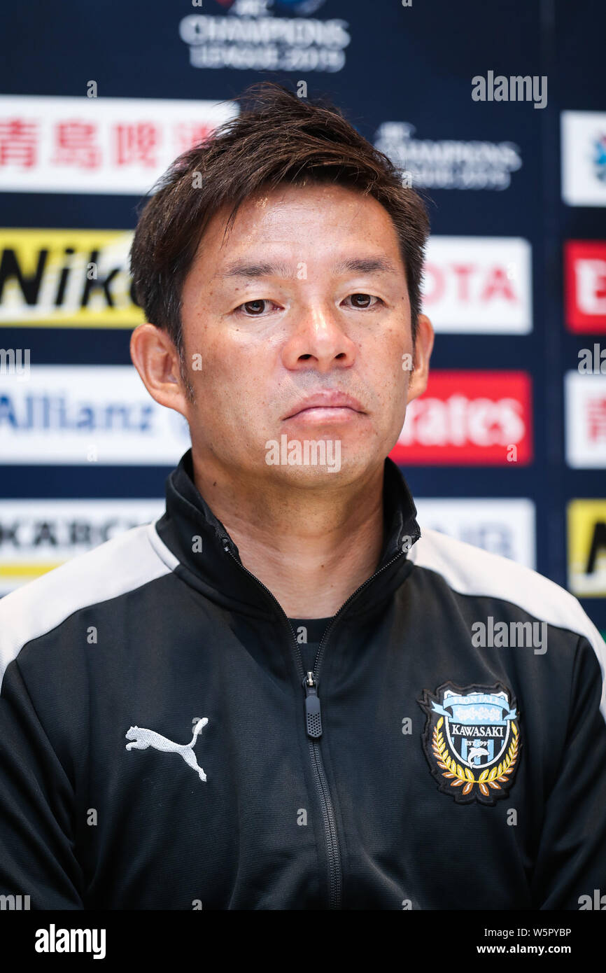 Head Coach Toru Oniki Of Japan S Kawasaki Frontale F C Attends A Press Conference Before The 5th Round Of Group H Match Against China S Shanghai Sipg Stock Photo Alamy