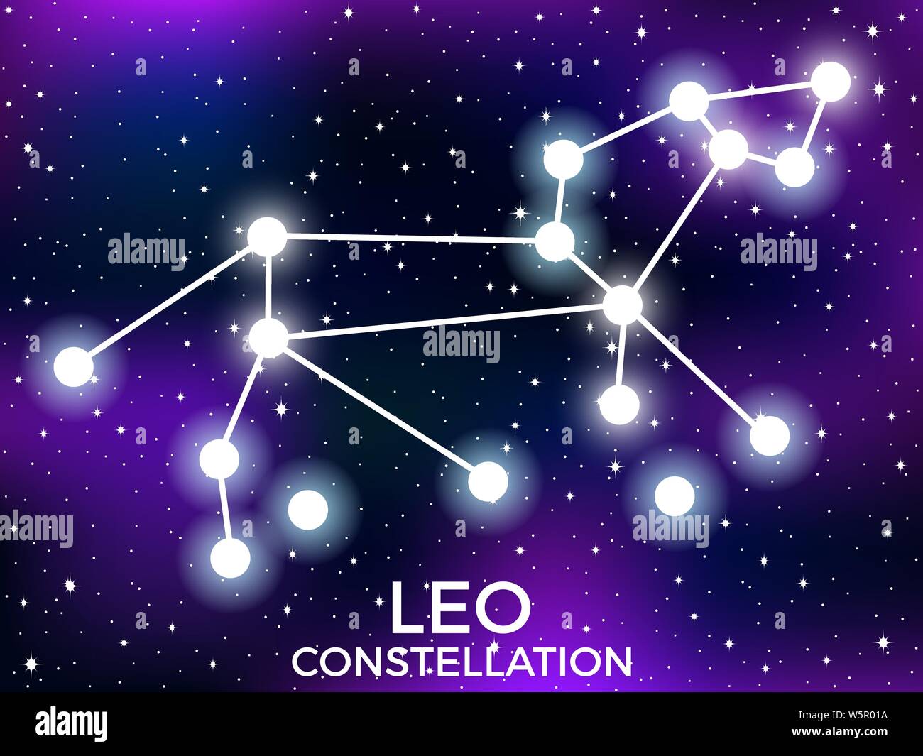Leo constellation. Starry night sky. Cluster of stars and galaxies. Deep space. Vector illustration Stock Vector