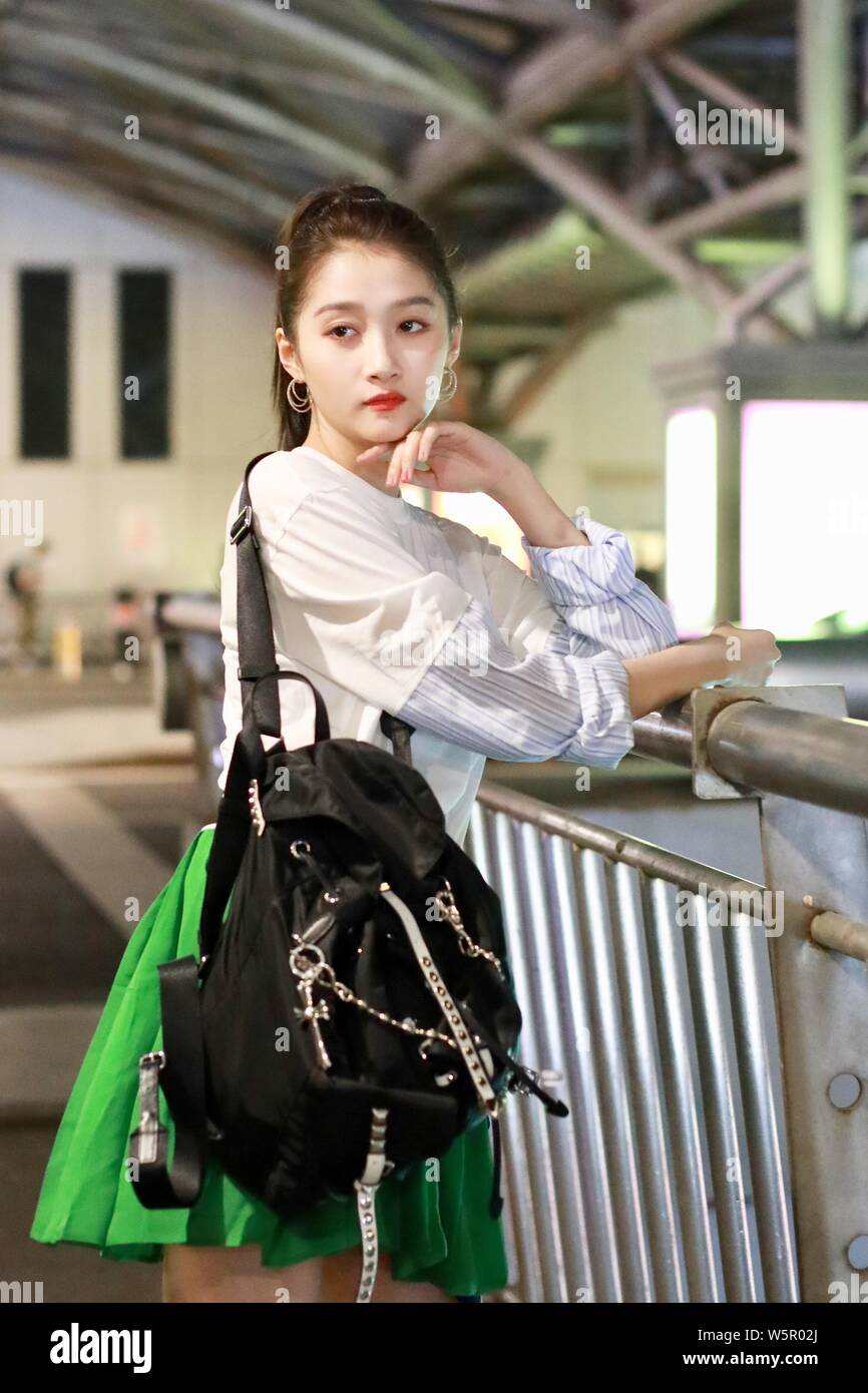 Chinese actress Guan Xiaotong arrives at the Beijing Capital