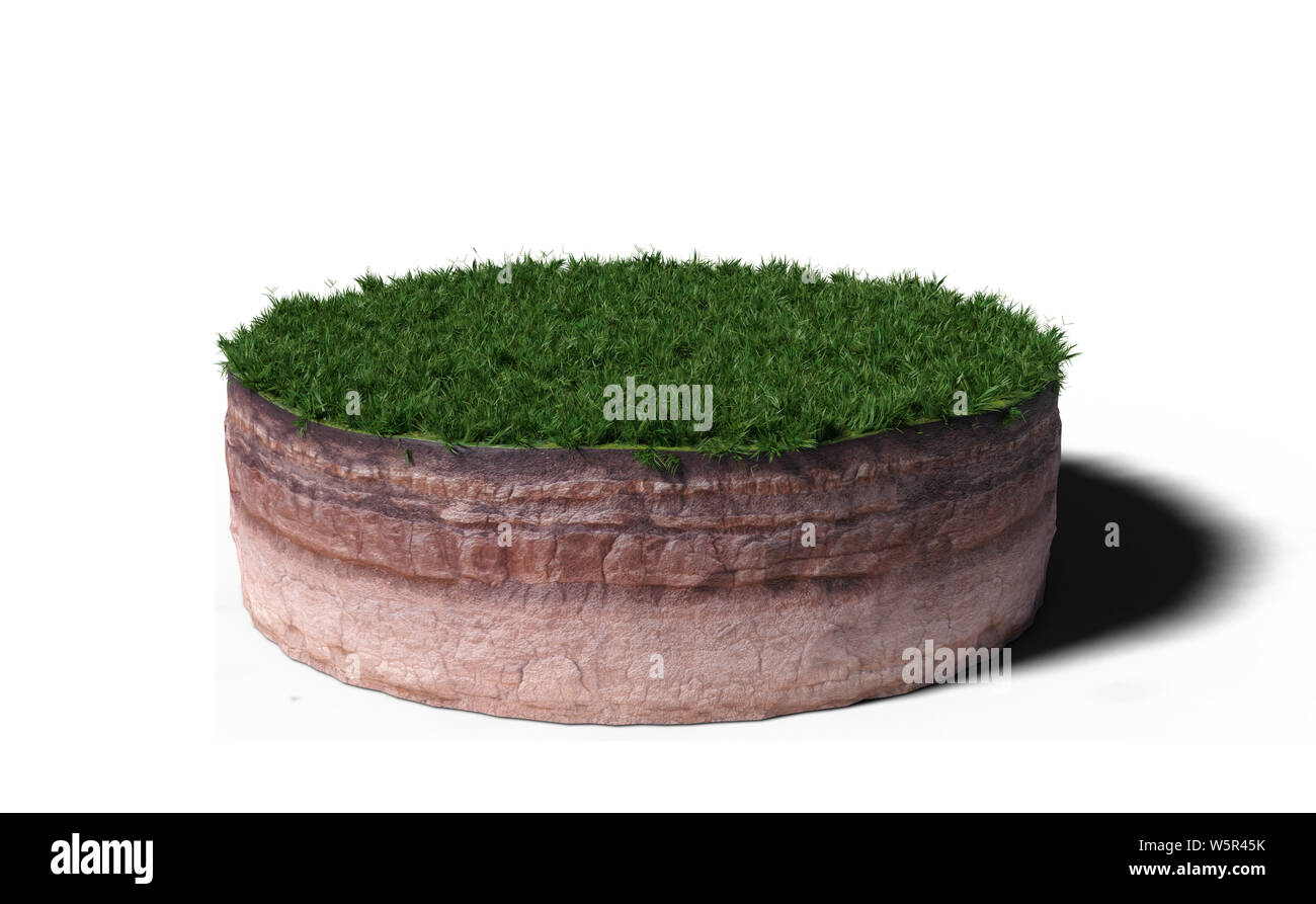 model of a cross section of ground with grass on the surface (3d render, isolated on white background) Stock Photo