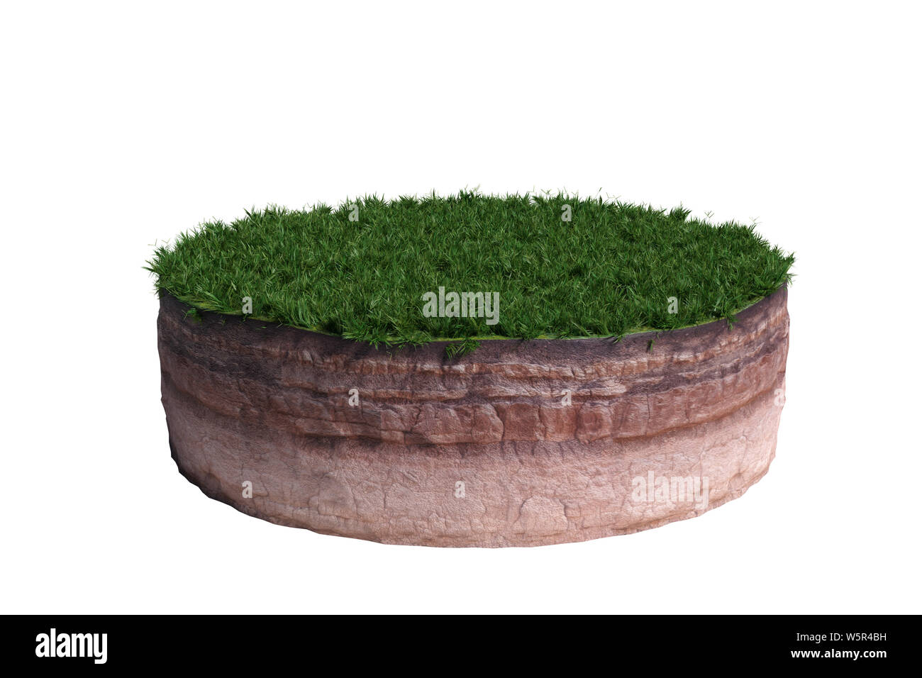 model of a cross section of ground with grass on the surface (3d illustration, isolated on white background) Stock Photo
