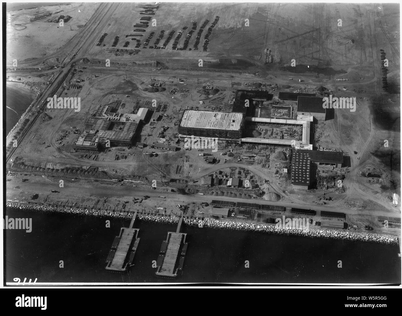 Long Beach Naval Station - Construction - Allen Center, Gym , Boating Center - Navy Yard under Construction - March 6, 1942 Stock Photo