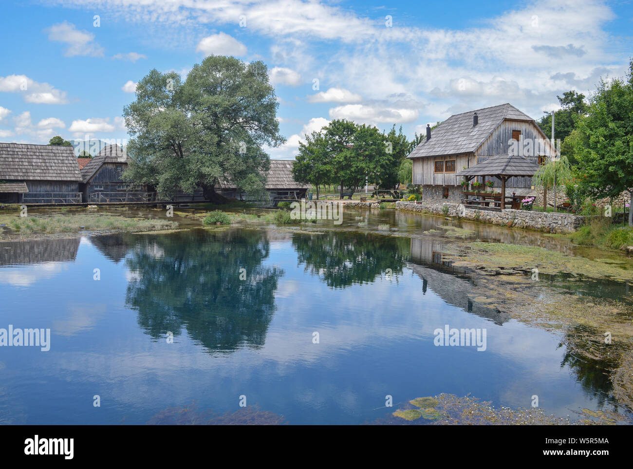 Scenic landscape, water mills on river Gacka springs Stock Photo