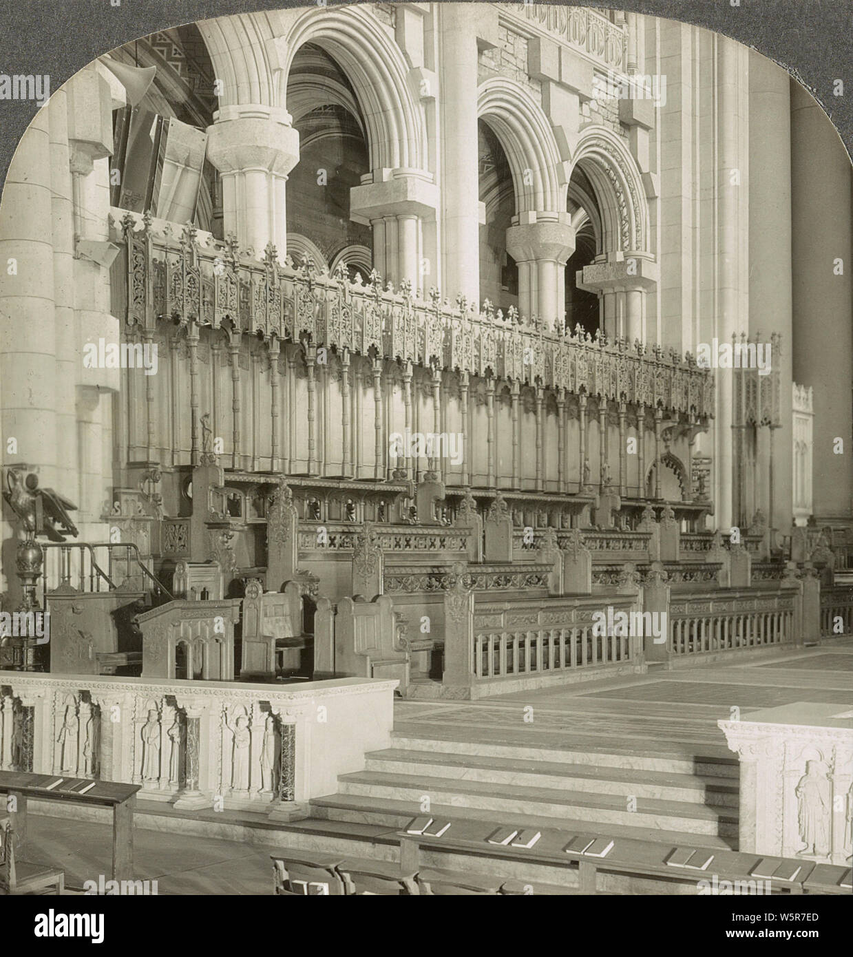 Choir stalls in the Cathedral of St. John the Divine, New York, N.Y. 1920s. Stock Photo