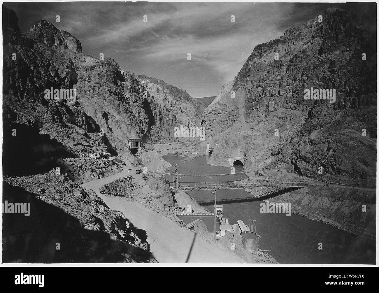 Looking upstream into Black Canyon toward Hoover damsite showing four