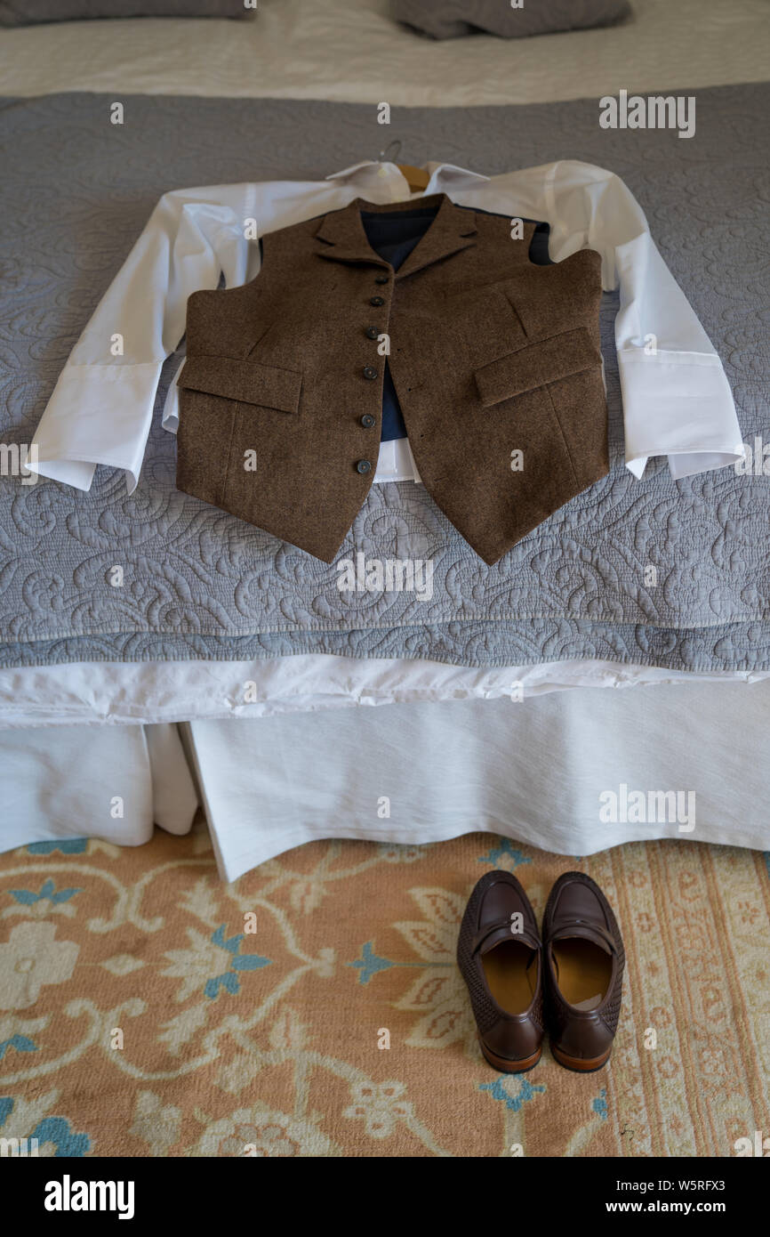 Pre Wedding Preparations. Groom getting ready for wedding ceremony. Greek, Cypriot wedding traditions Stock Photo