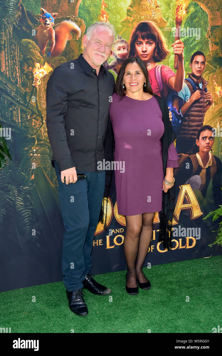 Los Angeles, USA. 28th July, 2019. John Debney and Germaine Franco at the world premiere of the feature film 'Dora and the Golden City/Dora and the Lost City of Gold' at Regal Cinemas LA Live. Los Angeles, 28.07.2019 | usage worldwide Credit: dpa/Alamy Live News Stock Photo