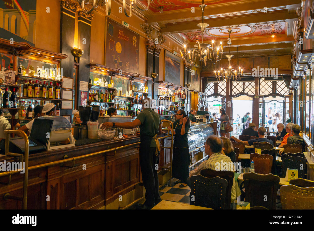 Lisbon, Portugal.  Interior A Brasileira cafe.  The cafe is one of the most famous in Lisbon.  It was founded in 1905. Stock Photo