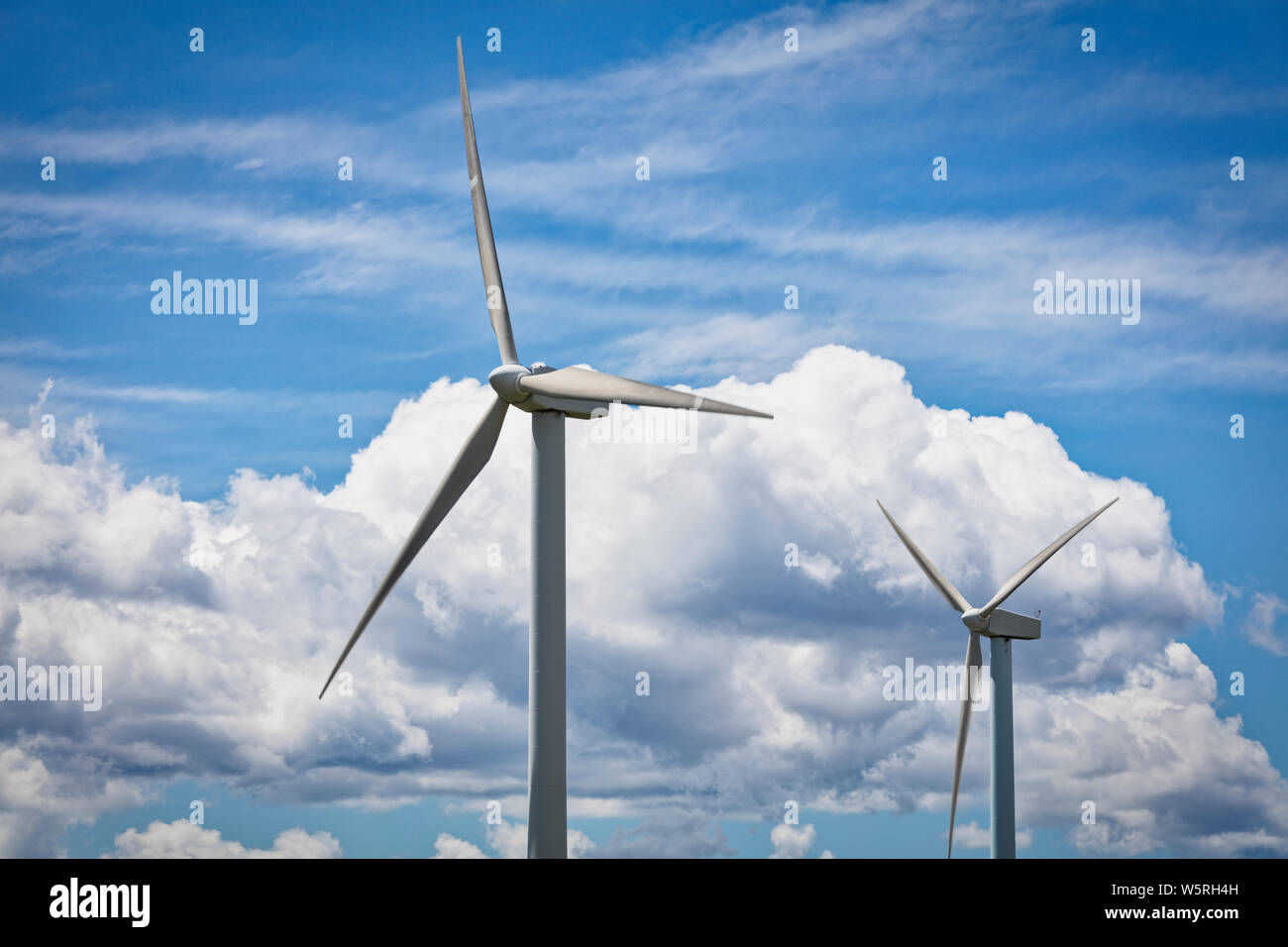 Windmills producing renewable electric energy near Casares, Malaga Province, Spain Stock Photo