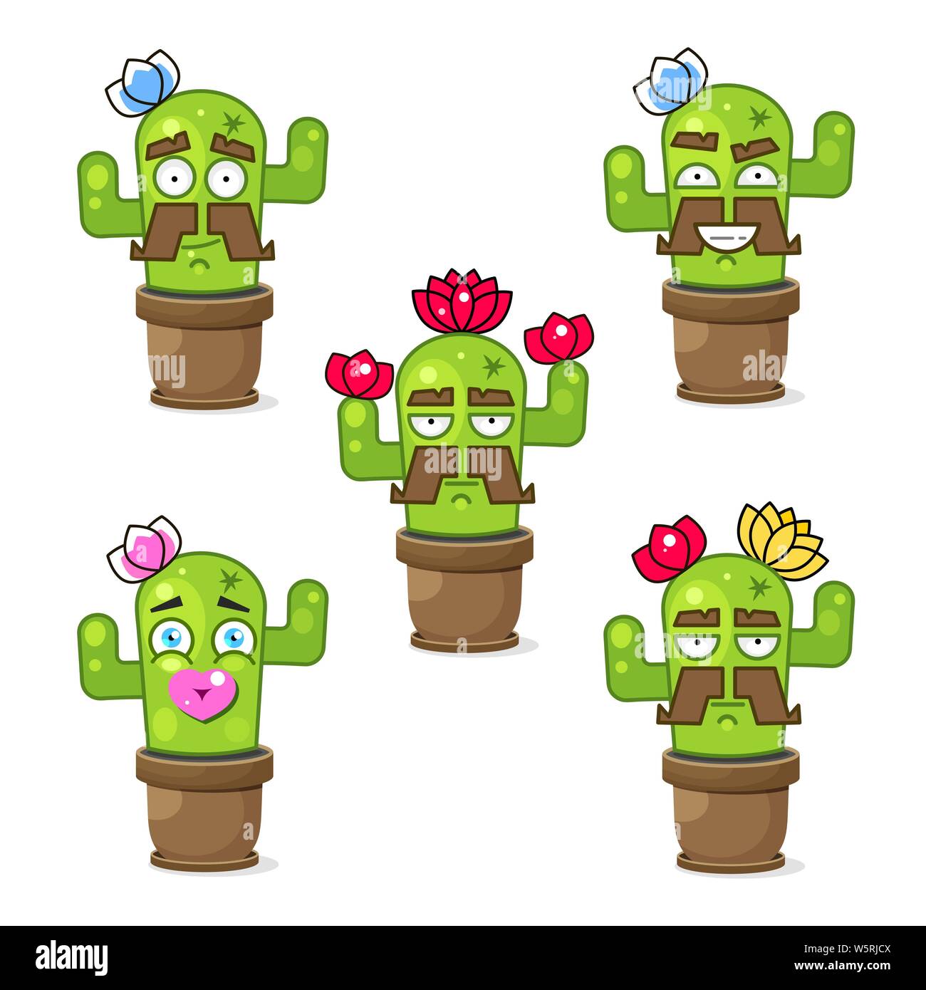 Funny Green Mexican Cactus . Isolated On White Background. Vector Illustration. Stock Vector