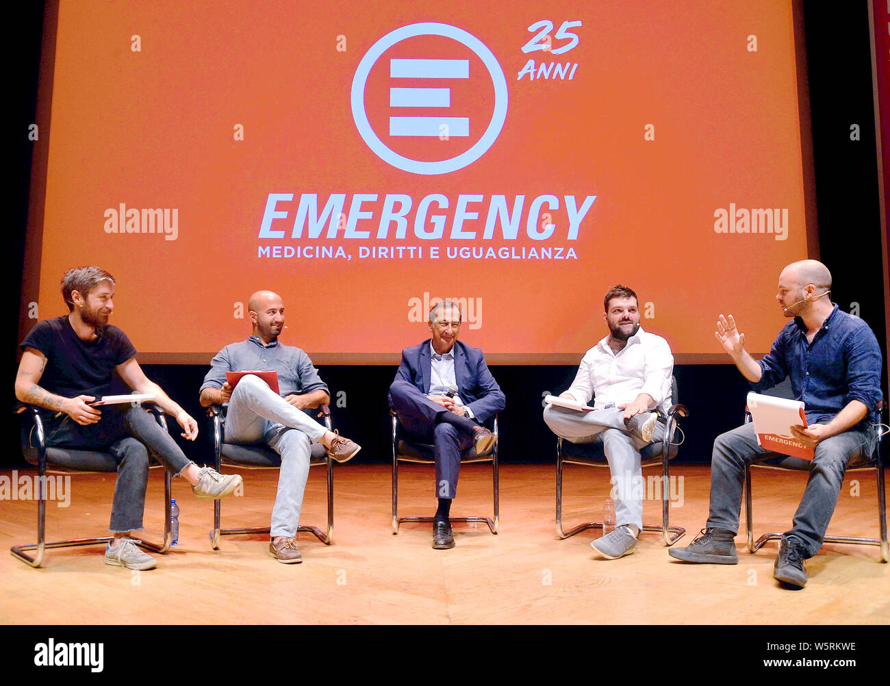 Mayor of Milan Giuseppe Sala attends a meeting at the Teatro Dal Verme in Milan, Italy, celebrating the 25th anniversary of Emergency, a humanitarian NGO providing free medical treatment to the victims of war and poverty. Featuring: Giuseppe Sala, Il Quinto Segreto di Satira Where: Milan, Lombardy, Italy When: 29 Jun 2019 Credit: IPA/WENN.com  **Only available for publication in UK, USA, Germany, Austria, Switzerland** Stock Photo