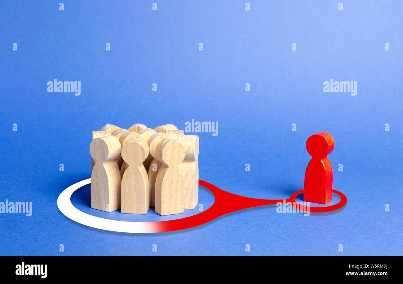 The red figure of a person exerts influence and pressure on a group of ...