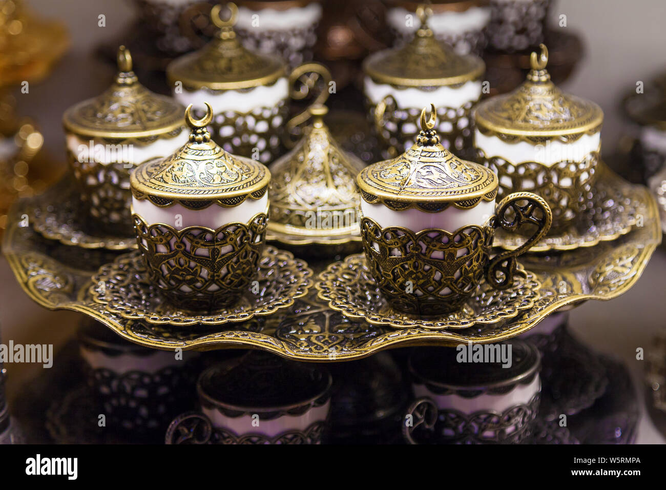 Traditional handmade tea and coffee sets for sale at the Egyptian Bazaar and the Grand Bazaar in