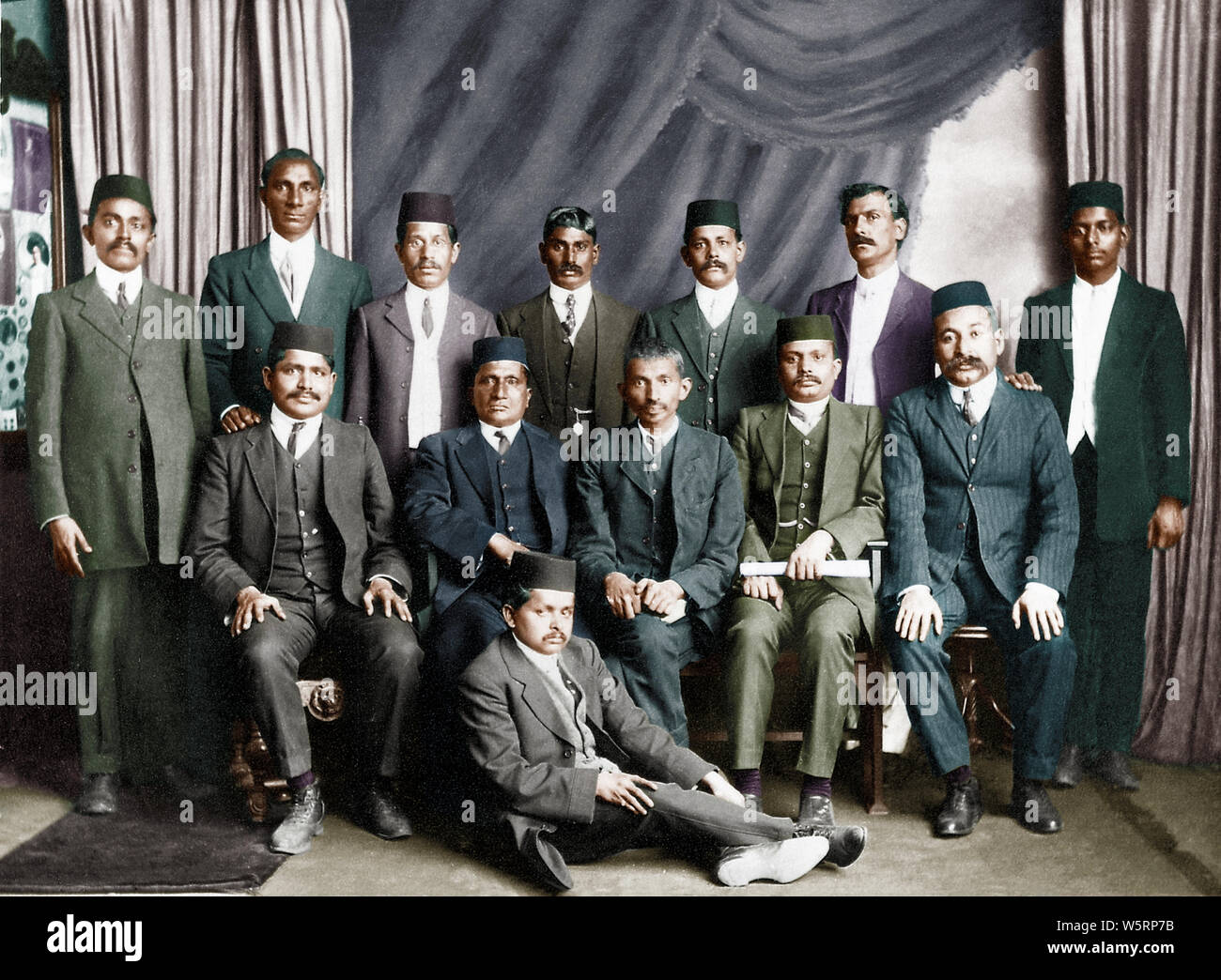 Old vintage photo of Mahatma Gandhi with associates South Africa 1914 Stock Photo