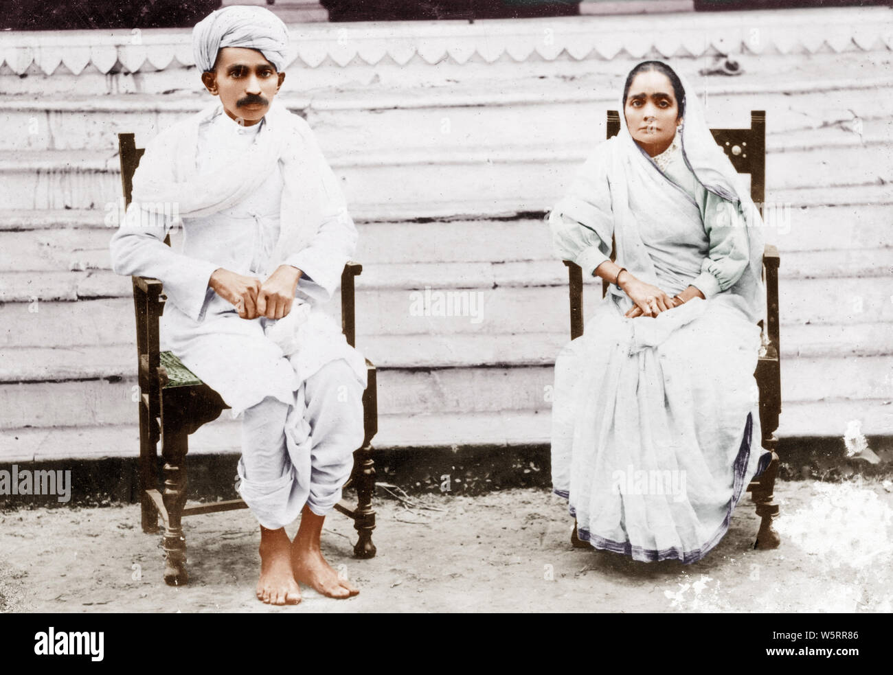 Kasturba Gandhi and Mahatma Gandhi, Benares, Varanasi, India, Asia, 4 February 1916, old vintage 1900s picture Stock Photo