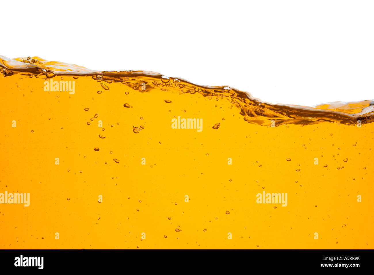 Orange water line with bubbles isolated on a white background Stock