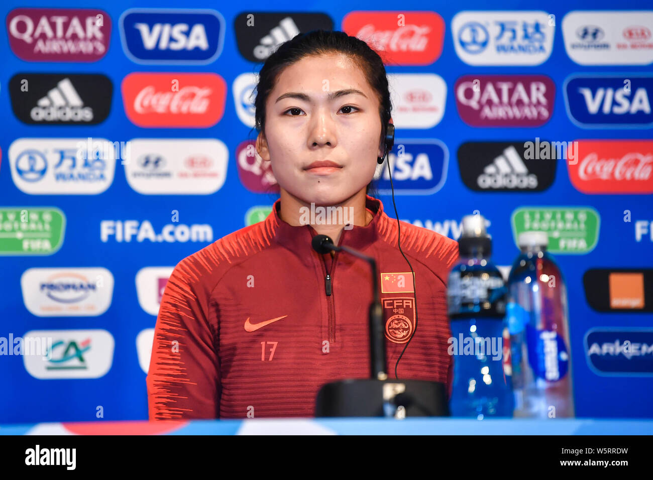 Gu Yasha of China women's national football team attends a press conference before the second round of Group B match against South Africa during the F Stock Photo